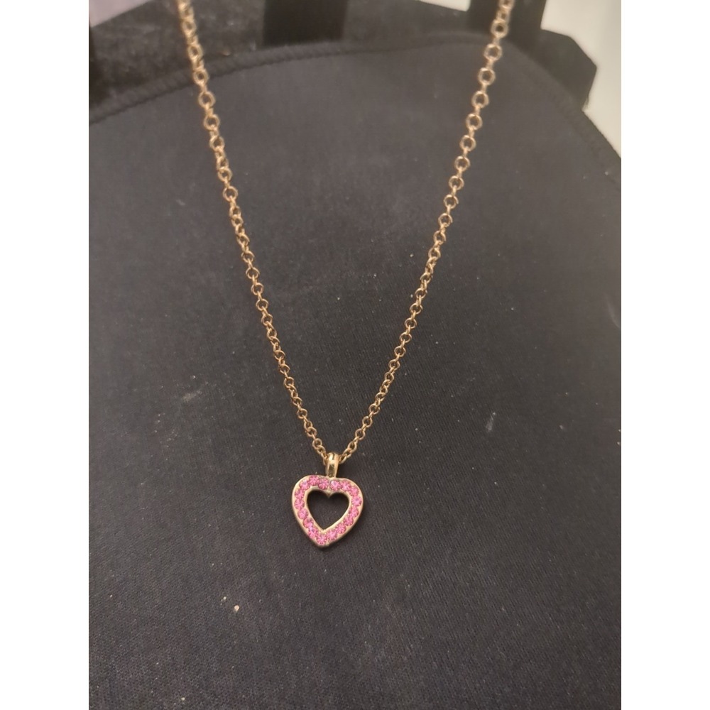 Pre-owned Golden Chain & Pink Rhinestones Heart Shaped Pendant on Golden Metal
